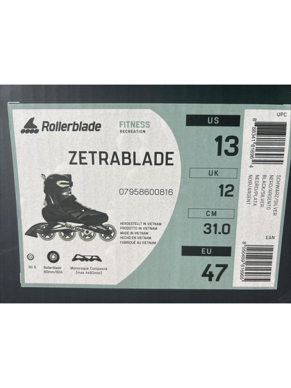 Rollerblade Zetrablade Men's Fitness Inline Skates 80 mm Size 13 NEW IN BOX